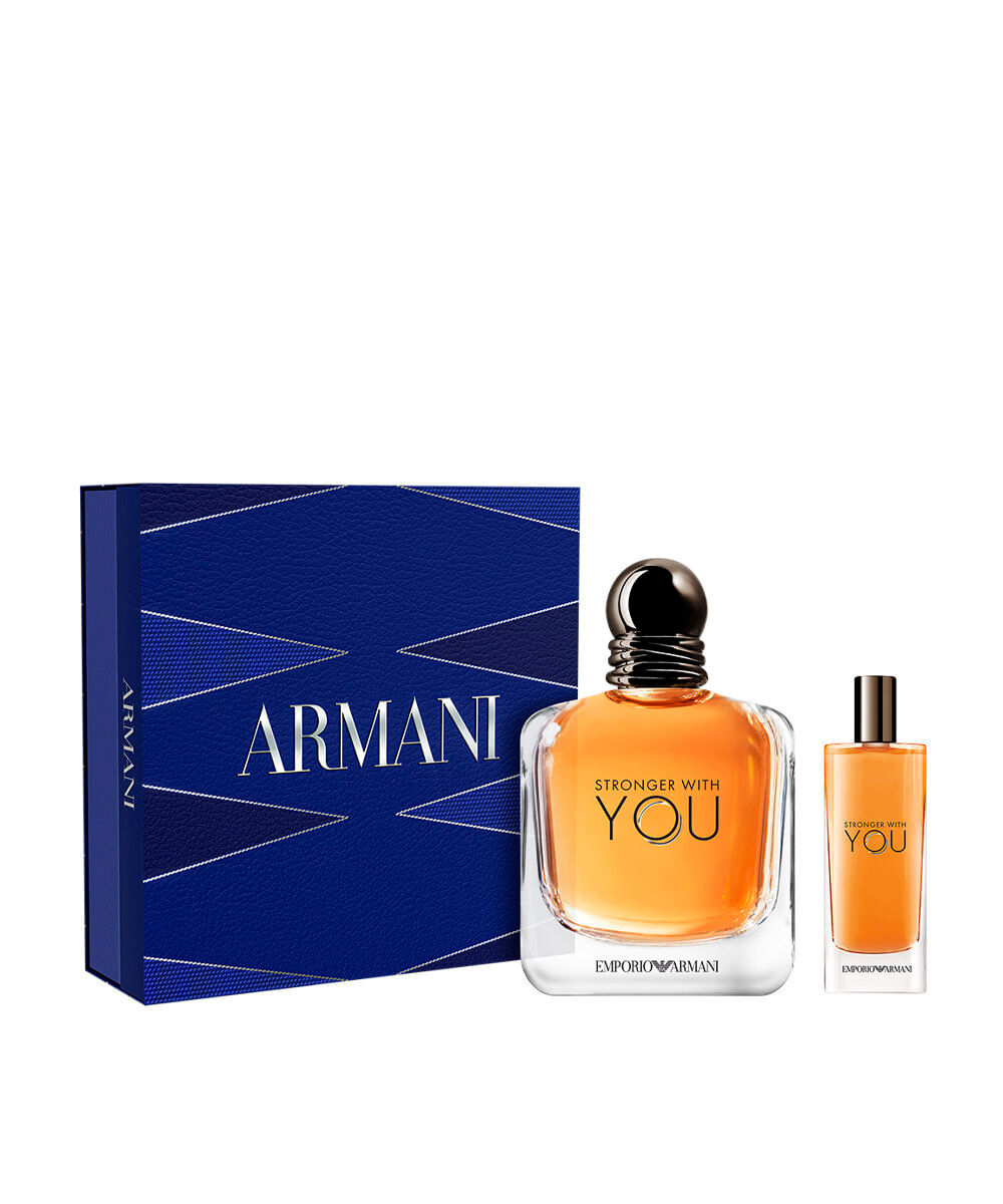 kit perfume masculino armani stronger with you edt 100ml e travel size 15ml