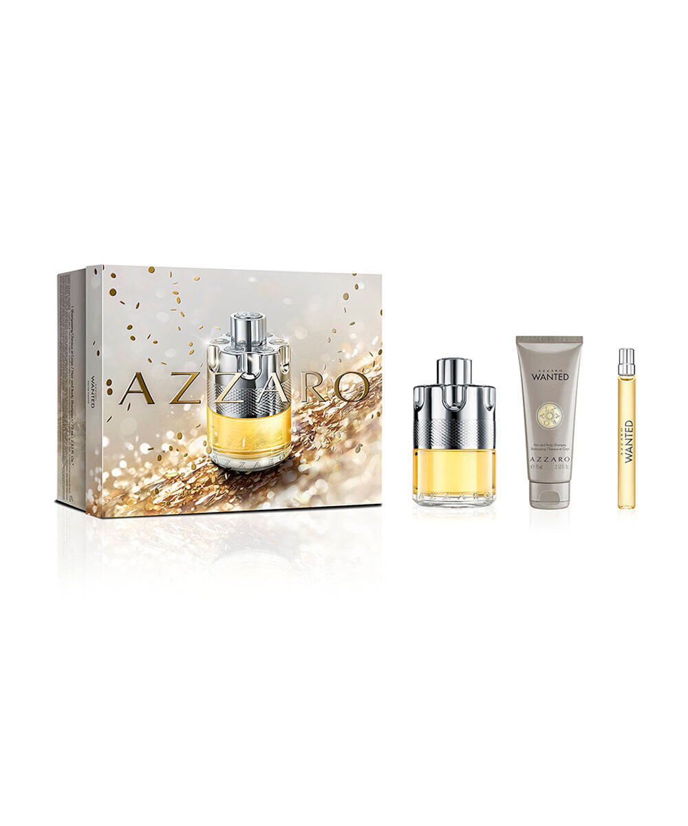 kit perfume masculino azzaro wanted edt 100ml hb 75ml e 10ml