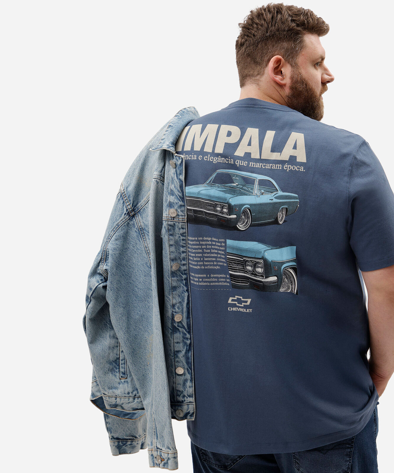 camiseta relaxed masculina chevrolet impala plus size azul