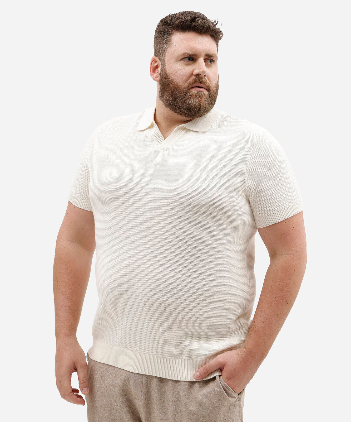 camisa polo box plus size masculina de algodão off white