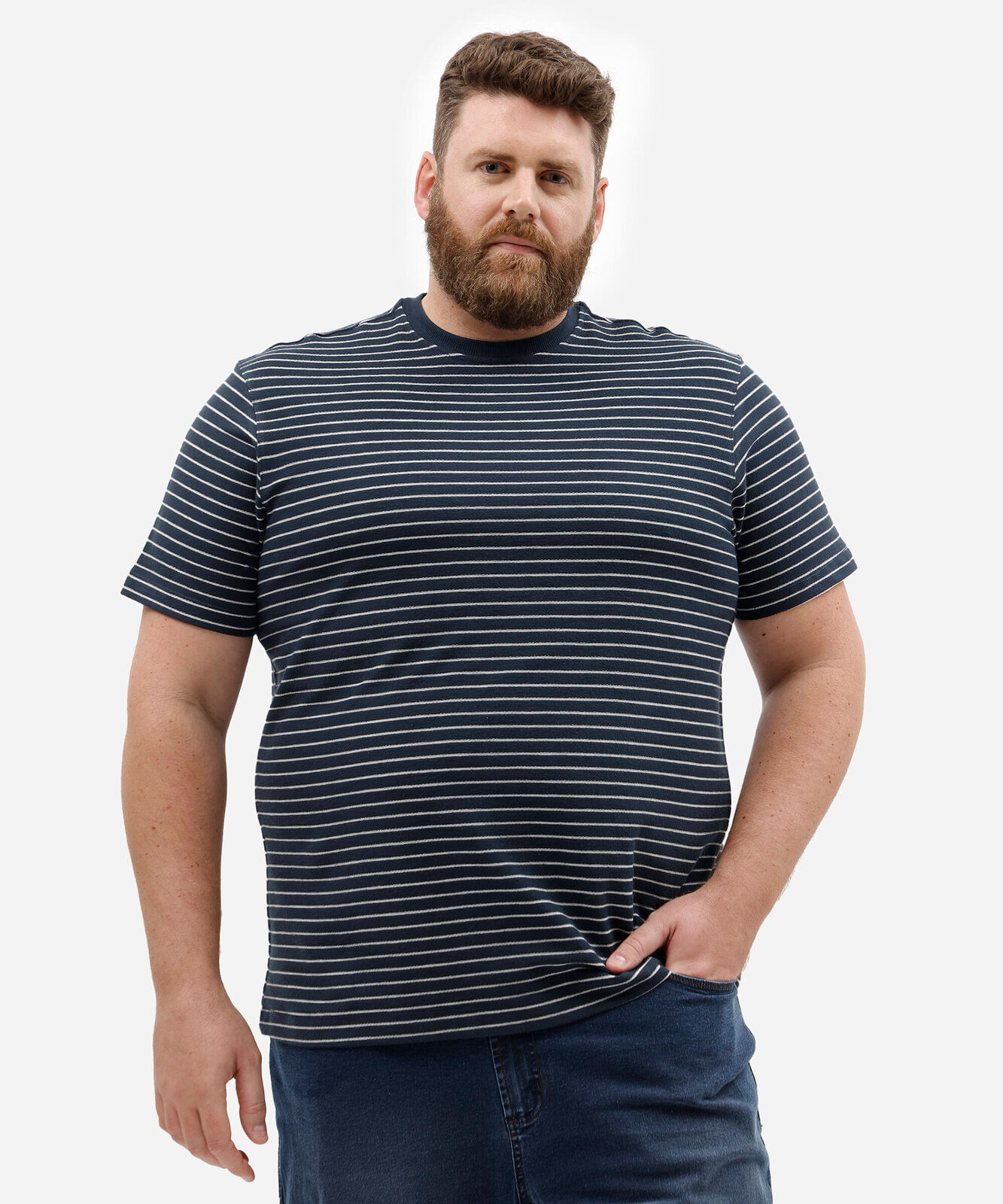 camiseta masculina comfort listrada plus size off white
