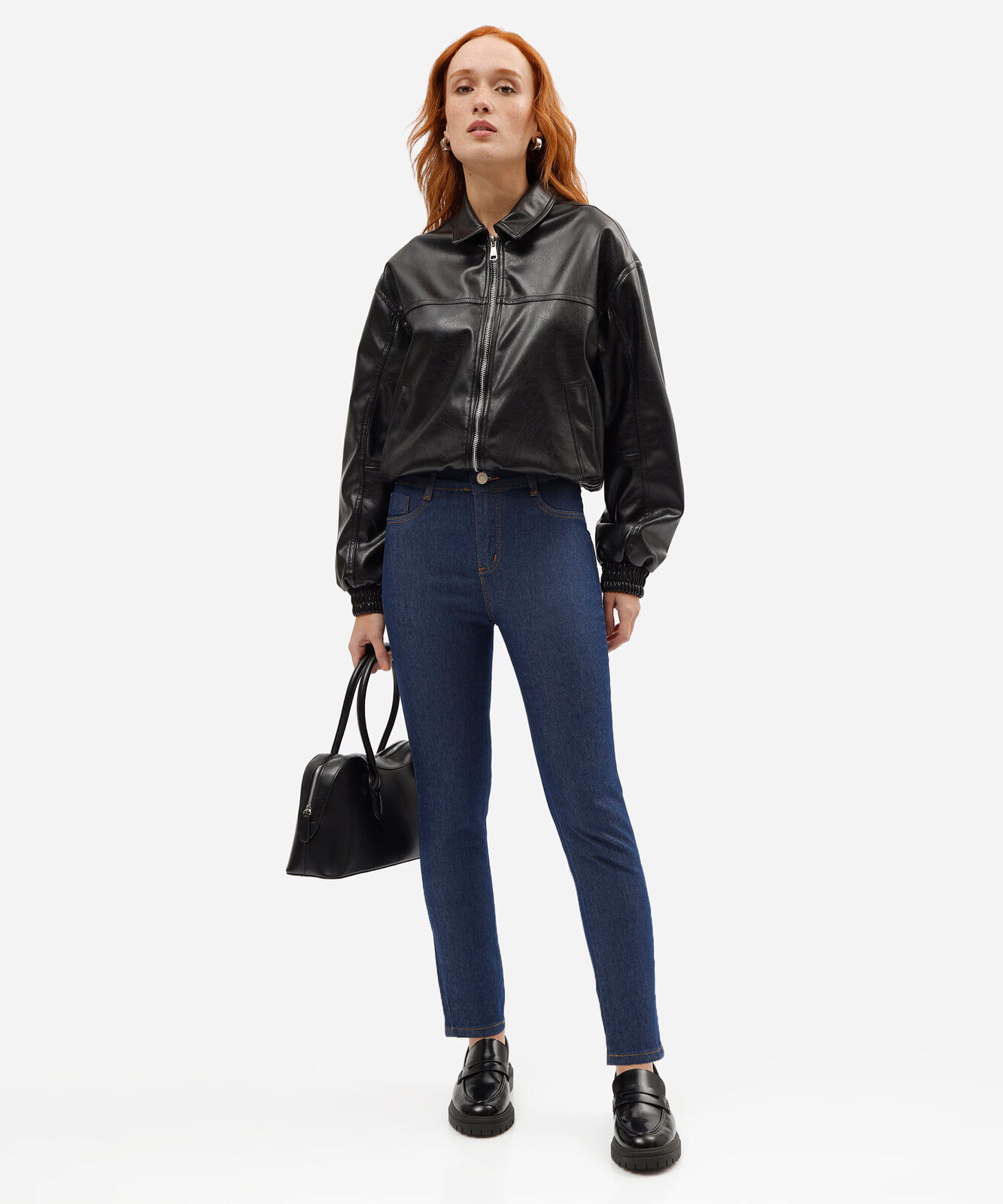 calça cigarrete feminina jeans cintura alta sawary azul