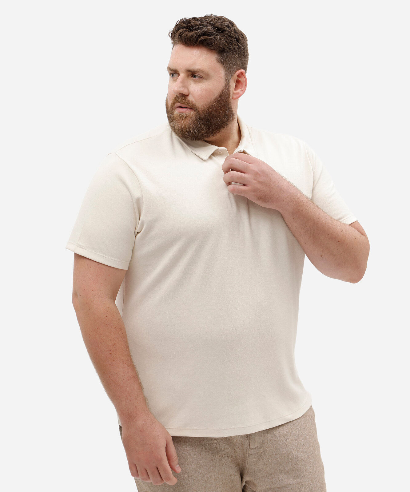 camisa polo masculina plus size de malha suedine bege