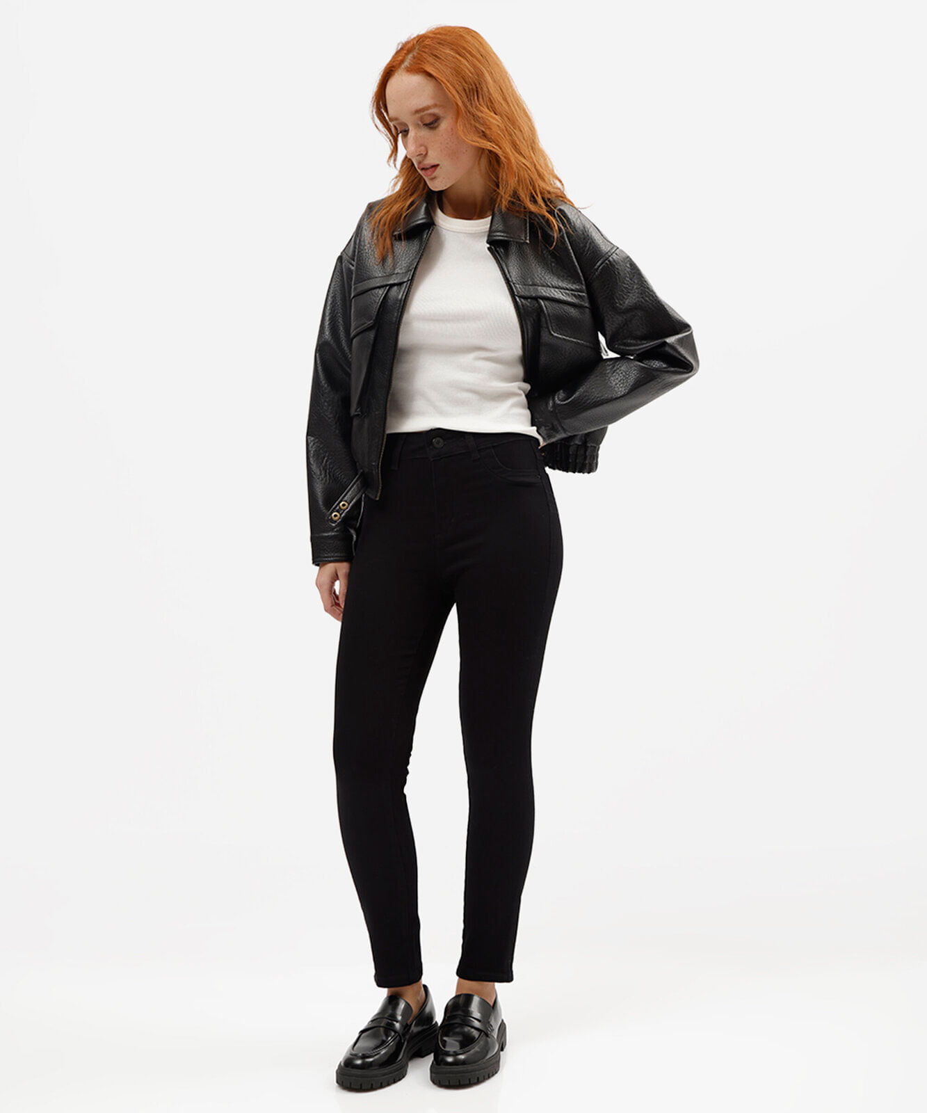 Calça de Sarja Feminina Cintura Alta Sawary Cigarrete Preta