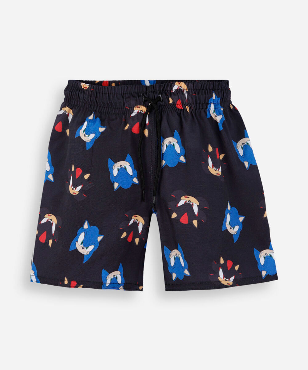short boardshort infantil cós elástico sonic colorido