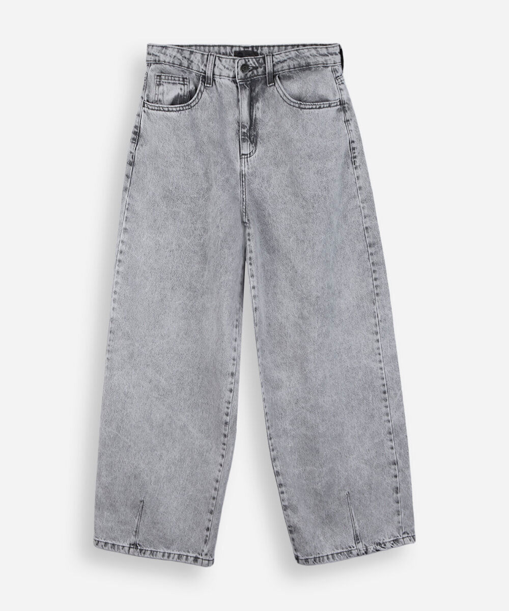 calça balloon juvenil jeans cintura média cinza