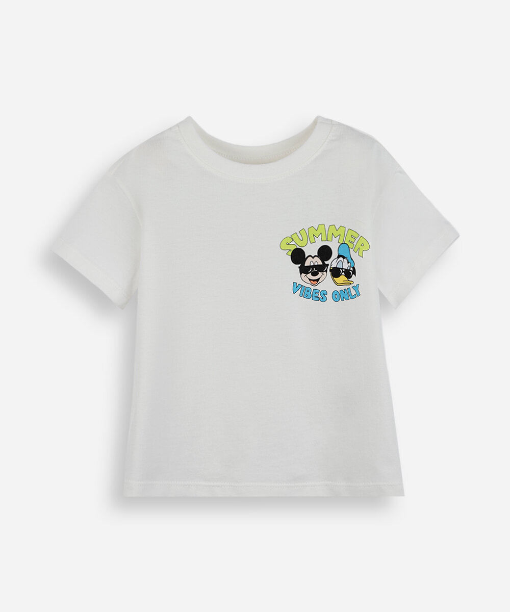 camiseta infantil de algodão manga curta turma do mickey off white