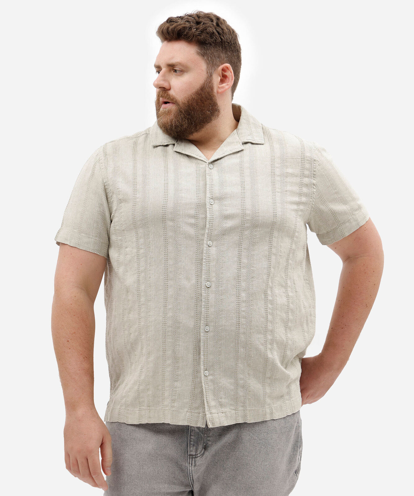 camisa masculina com linho manga curta texturizada plus size verde