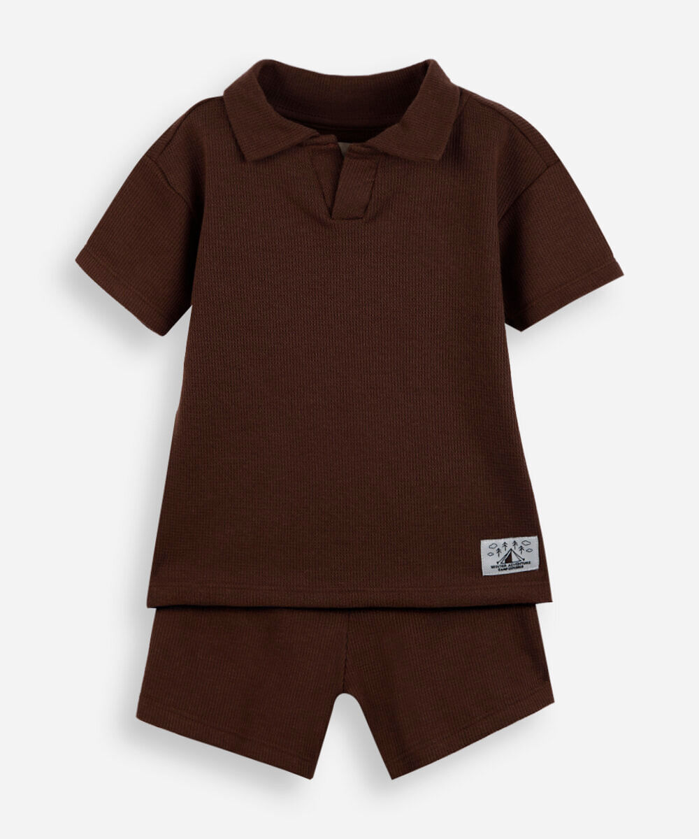 conjunto curto infantil manga curta marrom