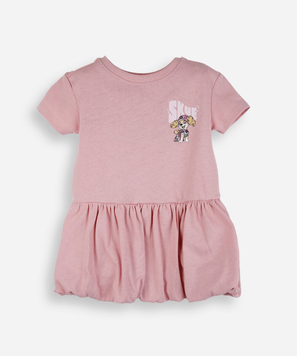 vestido balonê infantil de algodão patrulha canina rosa