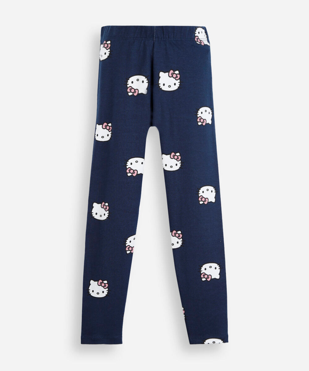 calça legging infantil de algodão hello kitty azul