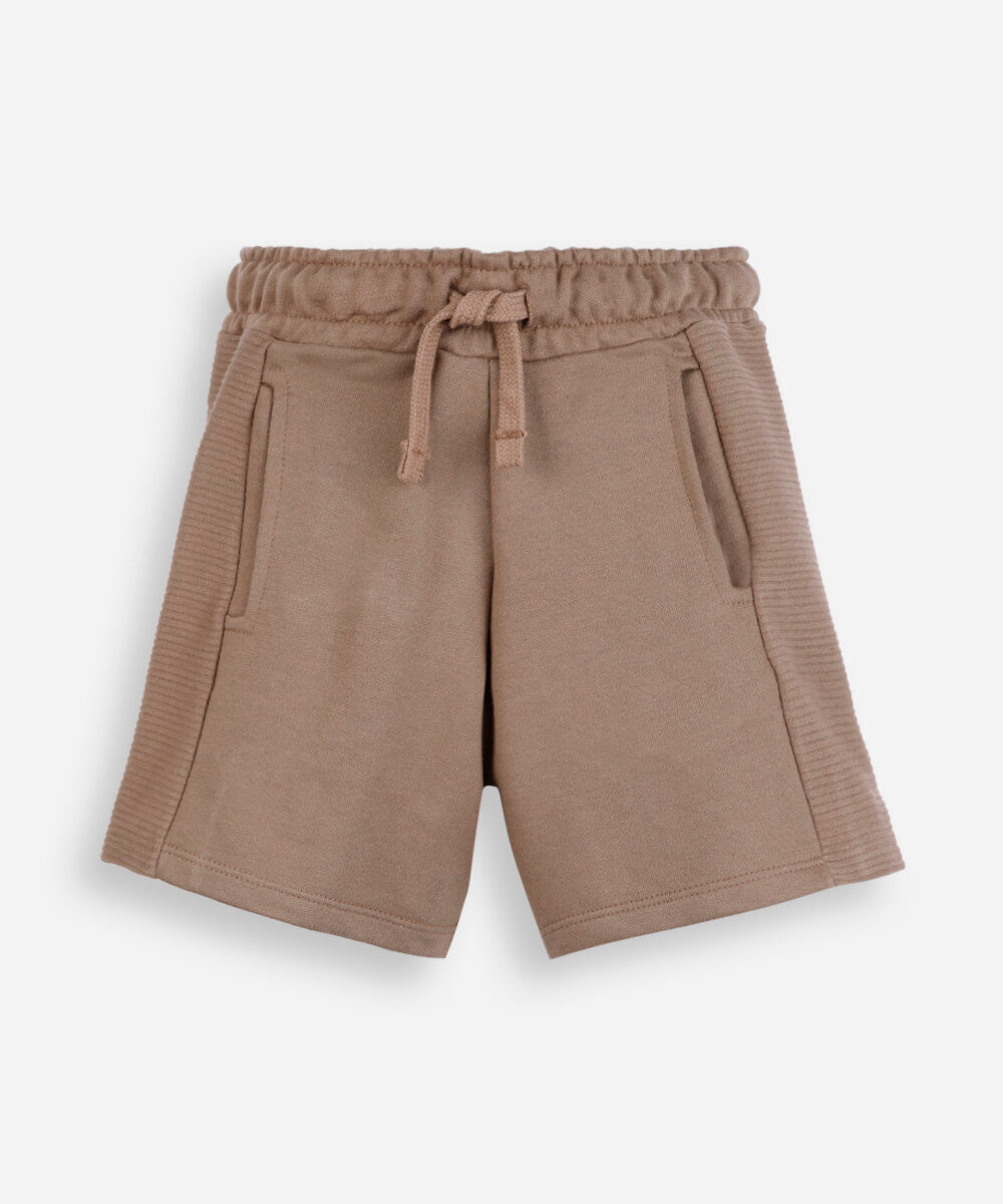 bermuda infantil de moletom texturizada com bolsos bege