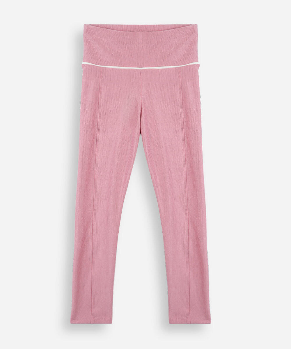 calça legging infantil de poliamida com nervuras rosa