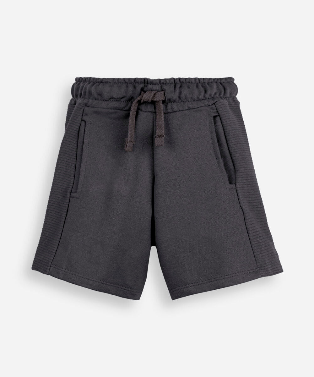 bermuda infantil de moletom texturizada com bolsos cinza