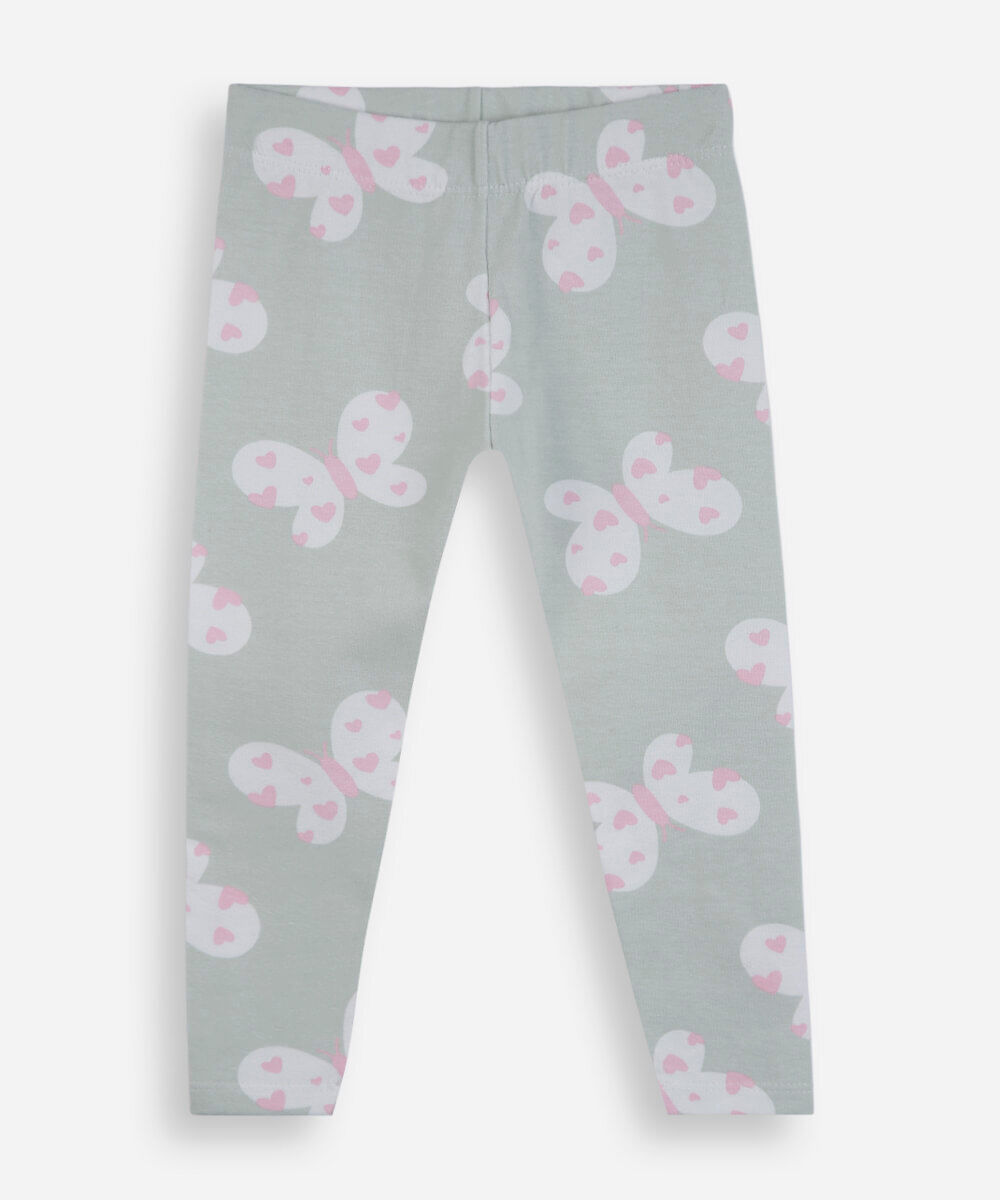 calça legging infantil de algodão borboletas verde