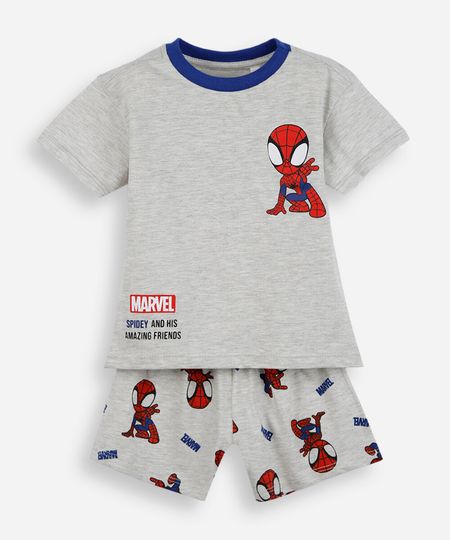 pijama curto infantil com algodão homem aranha cinza 2