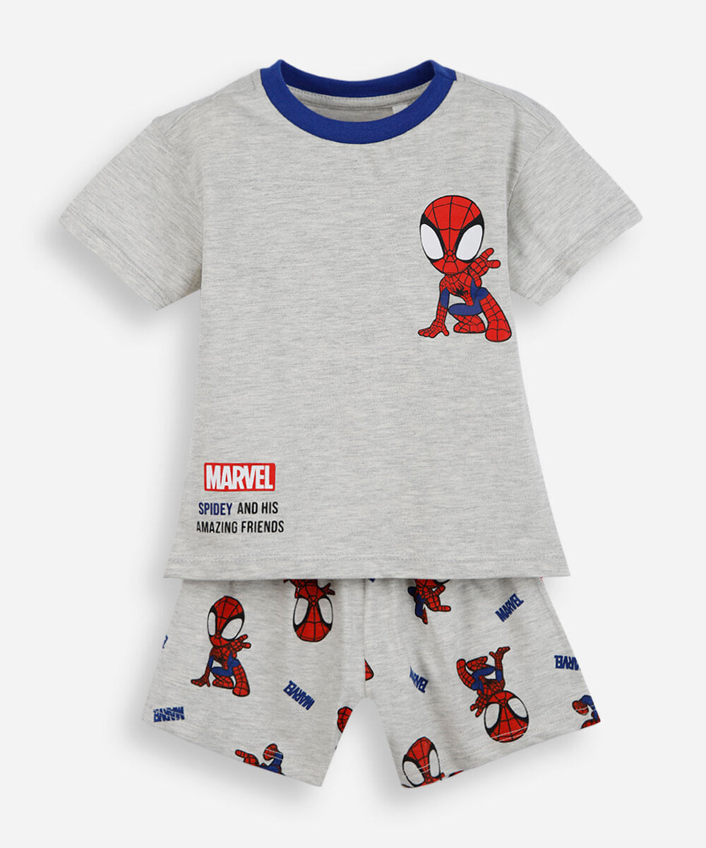 pijama curto infantil com algodão homem aranha cinza
