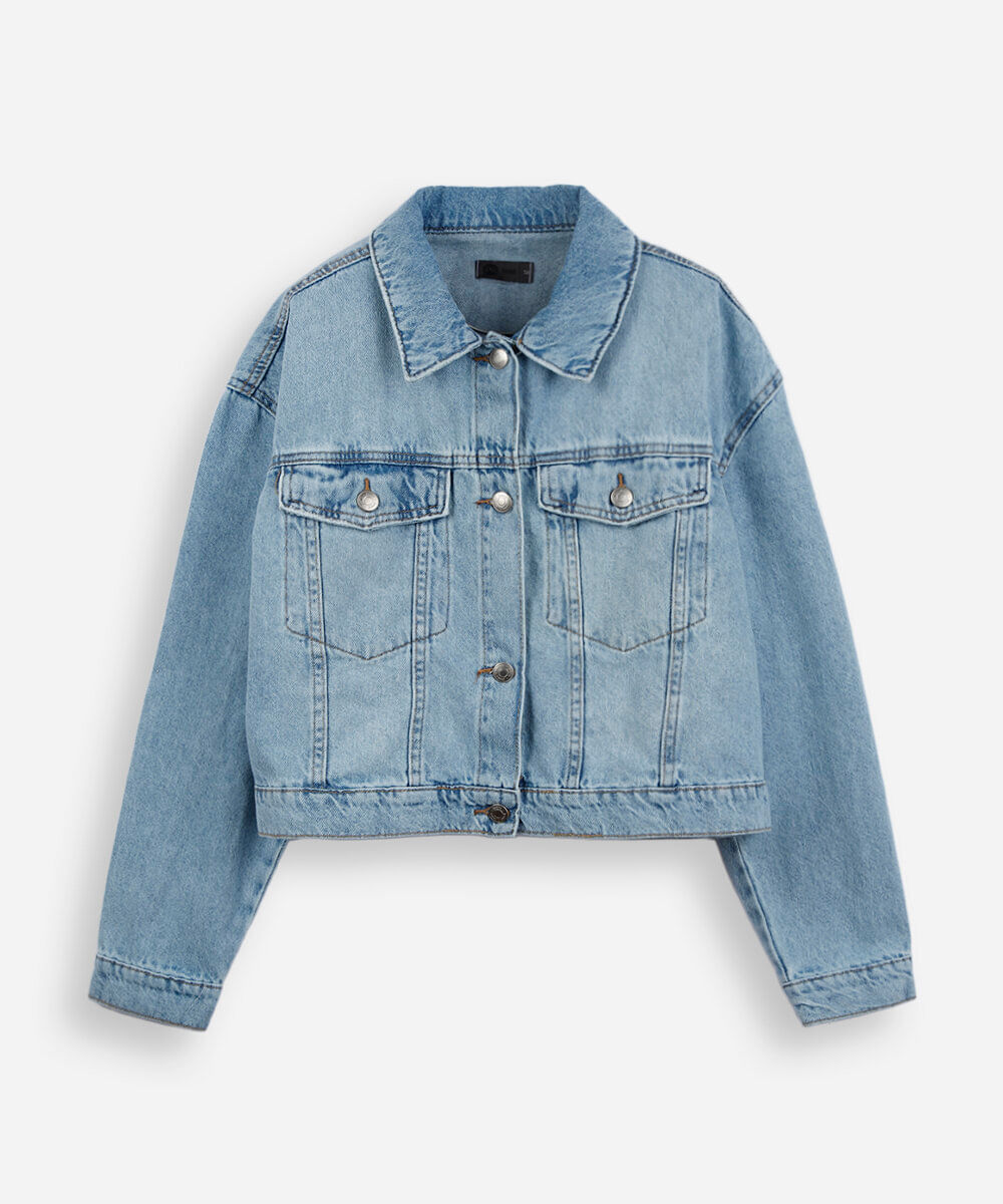 jaqueta cropped juvenil jeans azul
