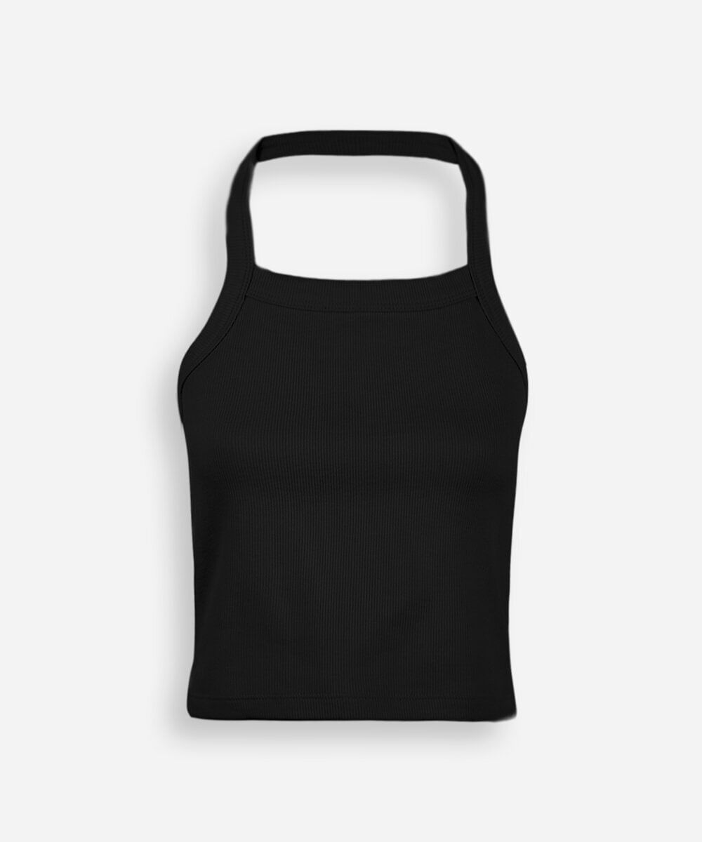 blusa frente única juvenil de algodão canelada preta