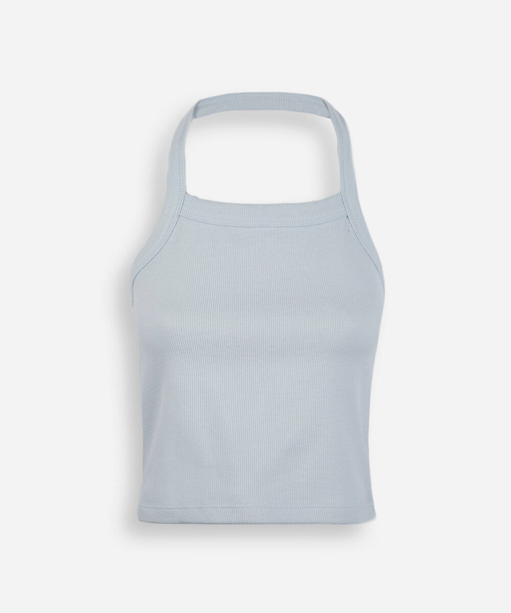 blusa frente única juvenil de algodão canelada azul
