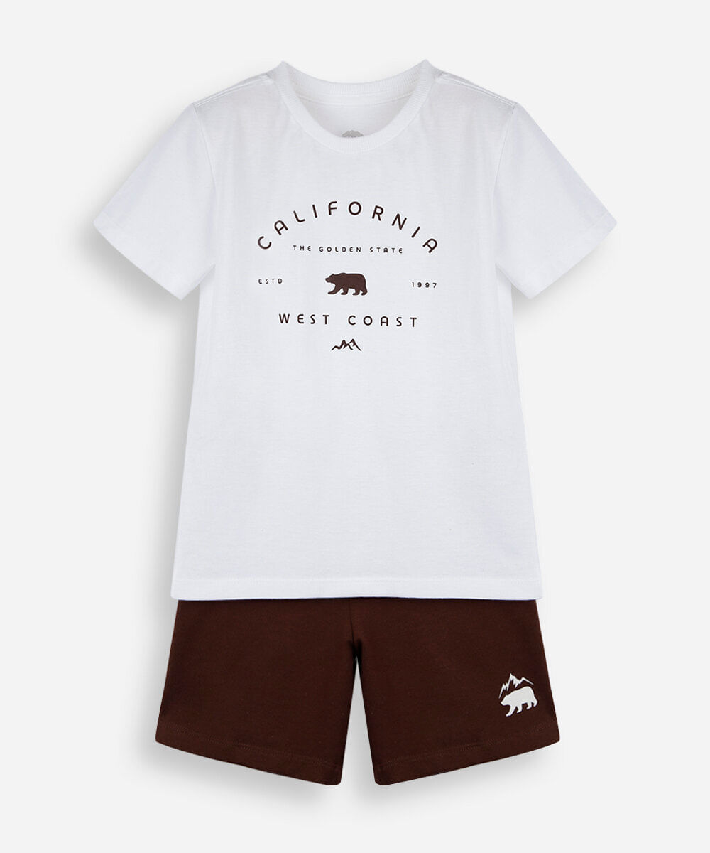conjunto curto infantil de algodão estampado off white