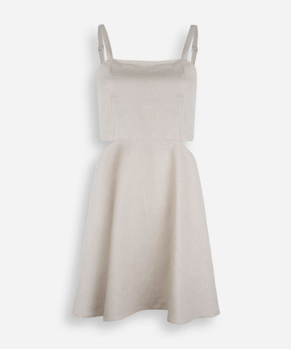 vestido juvenil curto com cutout na cintura bege