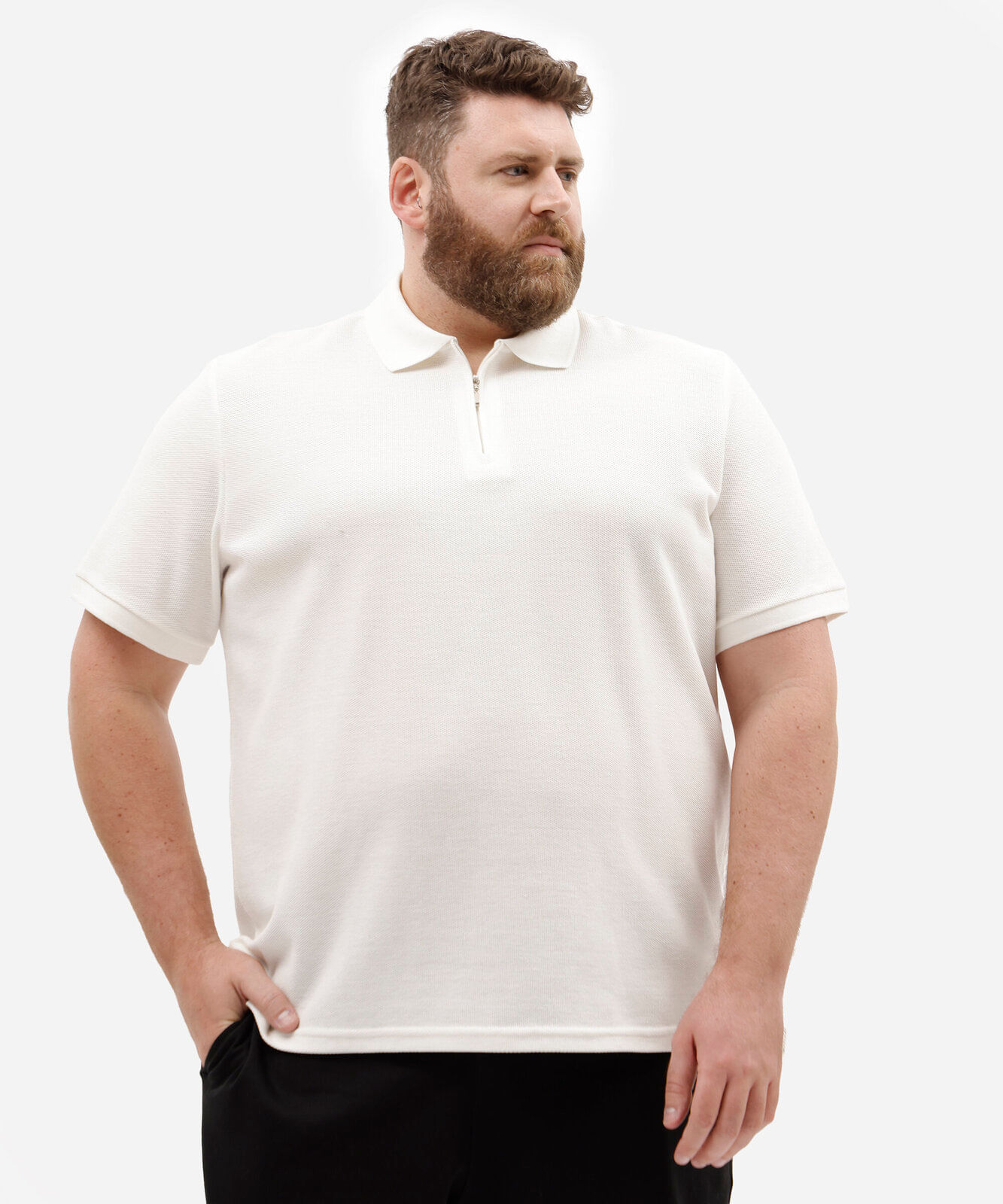 polo masculina com zíper texturizada plus size off white