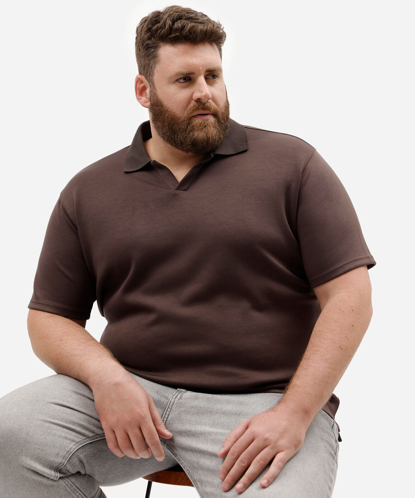 polo masculina com viscose gola v plus size marrom