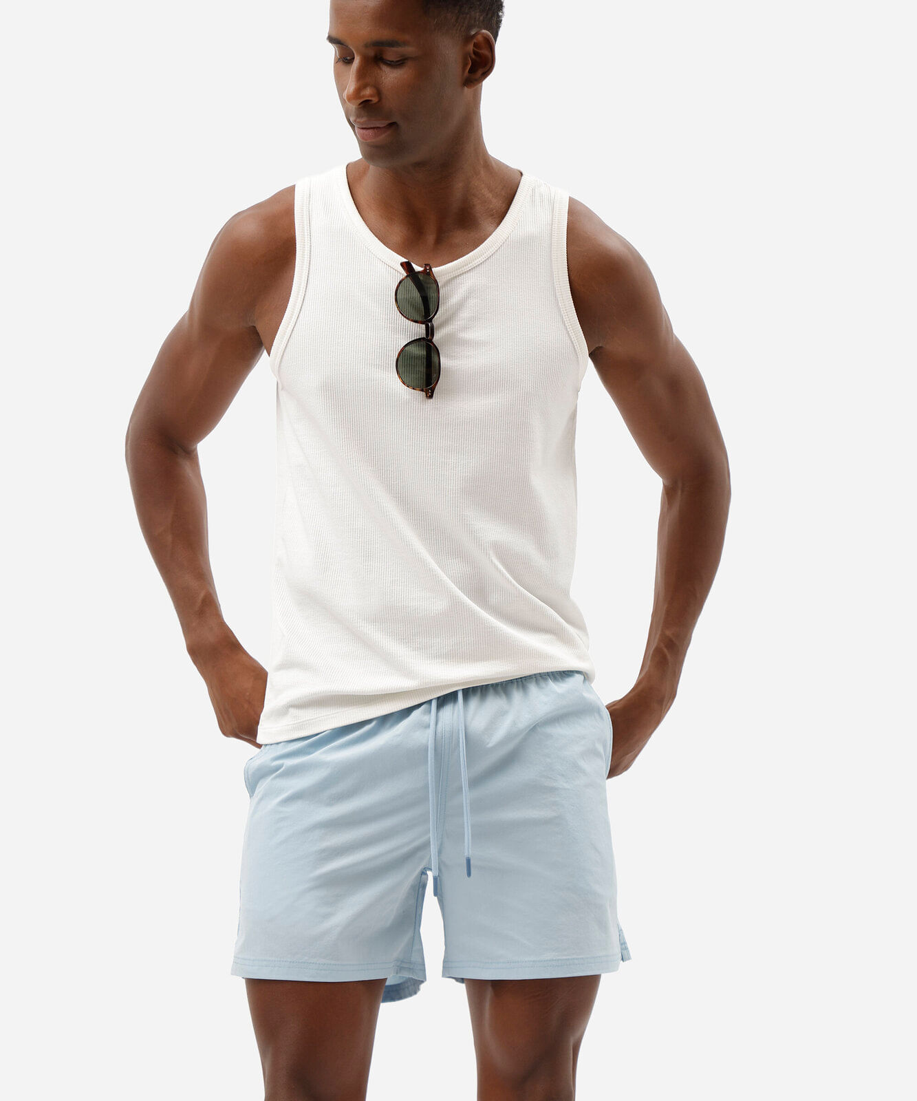 short masculino de poliamida cós elástico azul