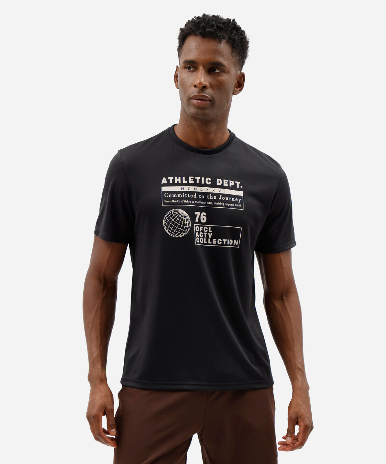 camiseta esportiva masculina manga curta estampada preta