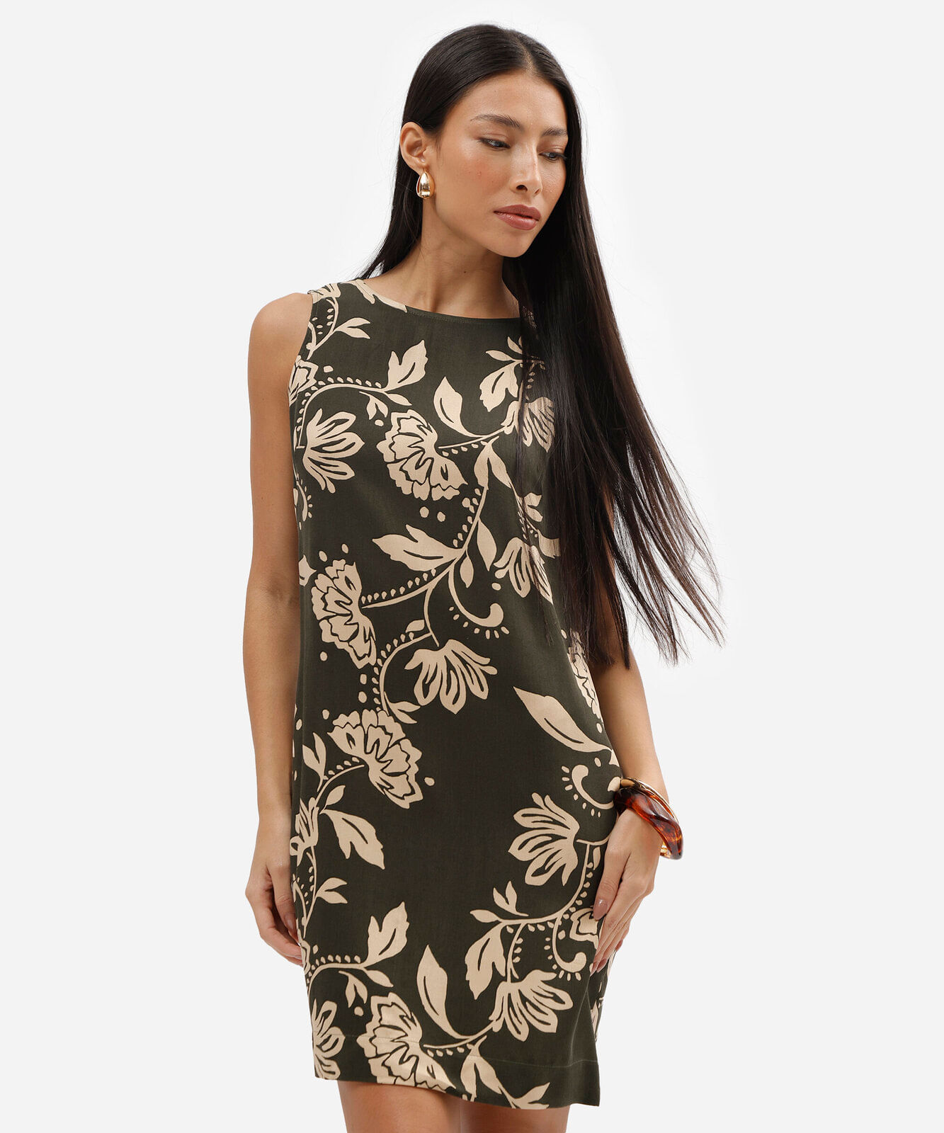 vestido curto feminino de viscose floral verde