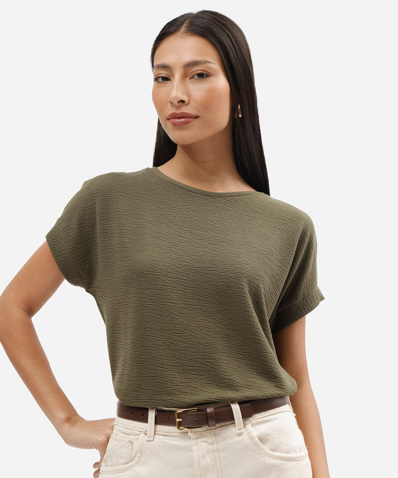 blusa feminina texturizada manga curta verde