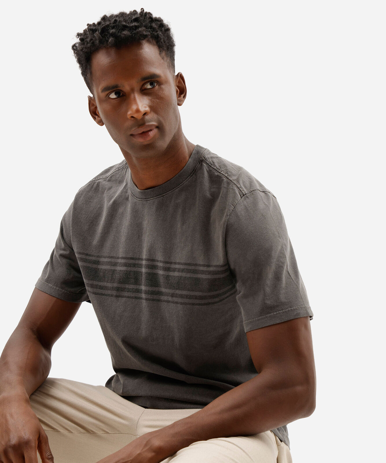 camiseta masculina comfort de algodão estonada com listras preta