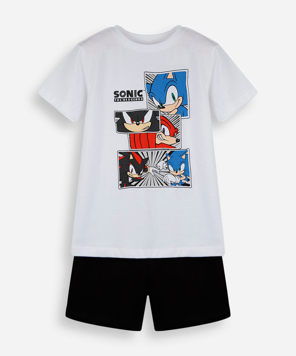 conjunto curto infantil de algodão sonic off white