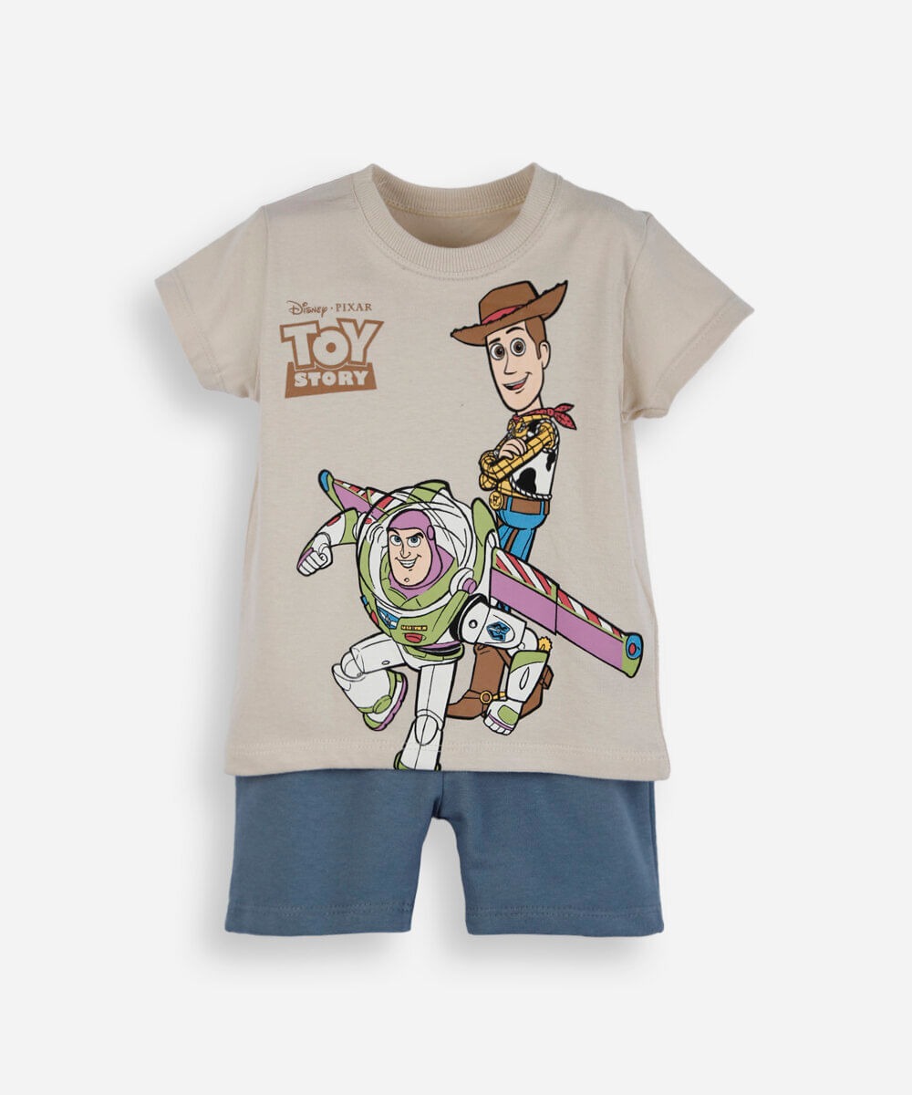 conjunto curto infantil de algodão toy story bege