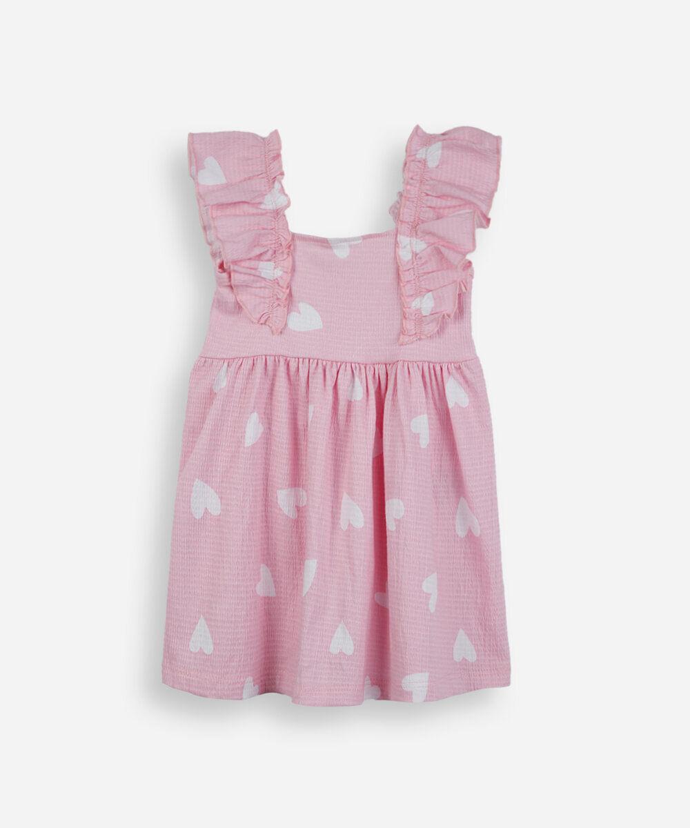 vestido infantil de algodão corações texturizado rosa