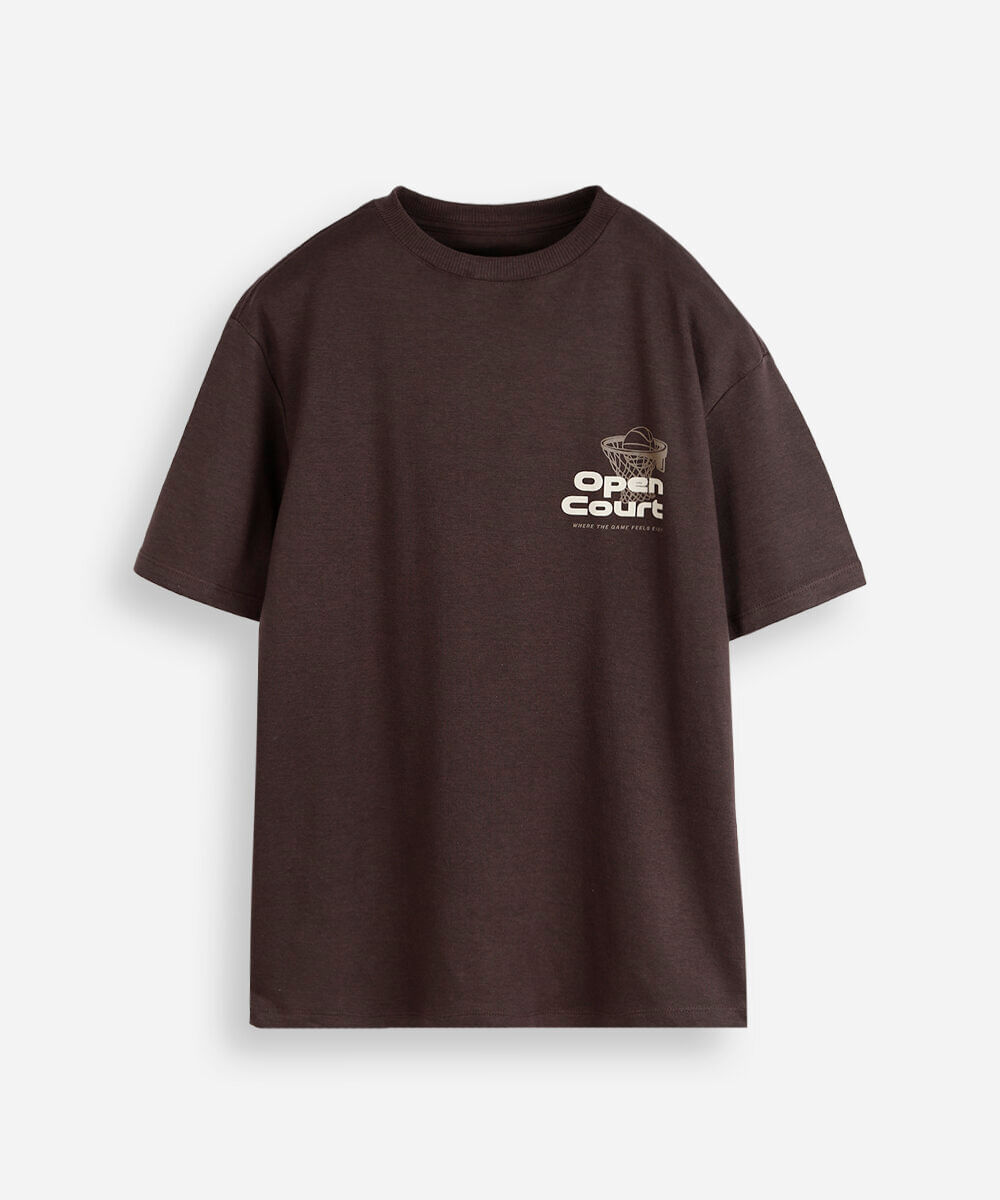 camiseta juvenil com algodão manga curta estampada marrom