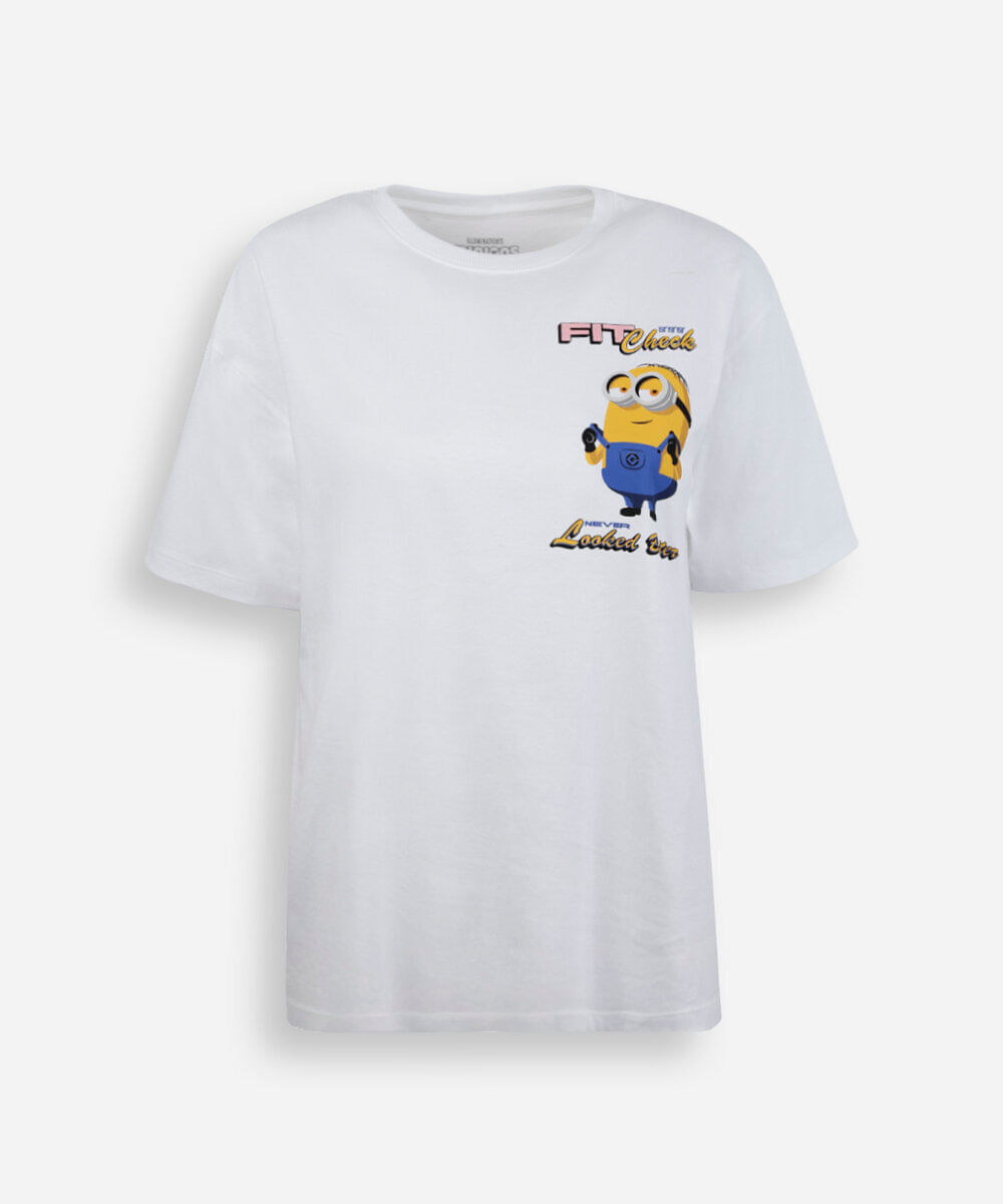 camiseta oversized juvenil de algodão manga curta minions off white