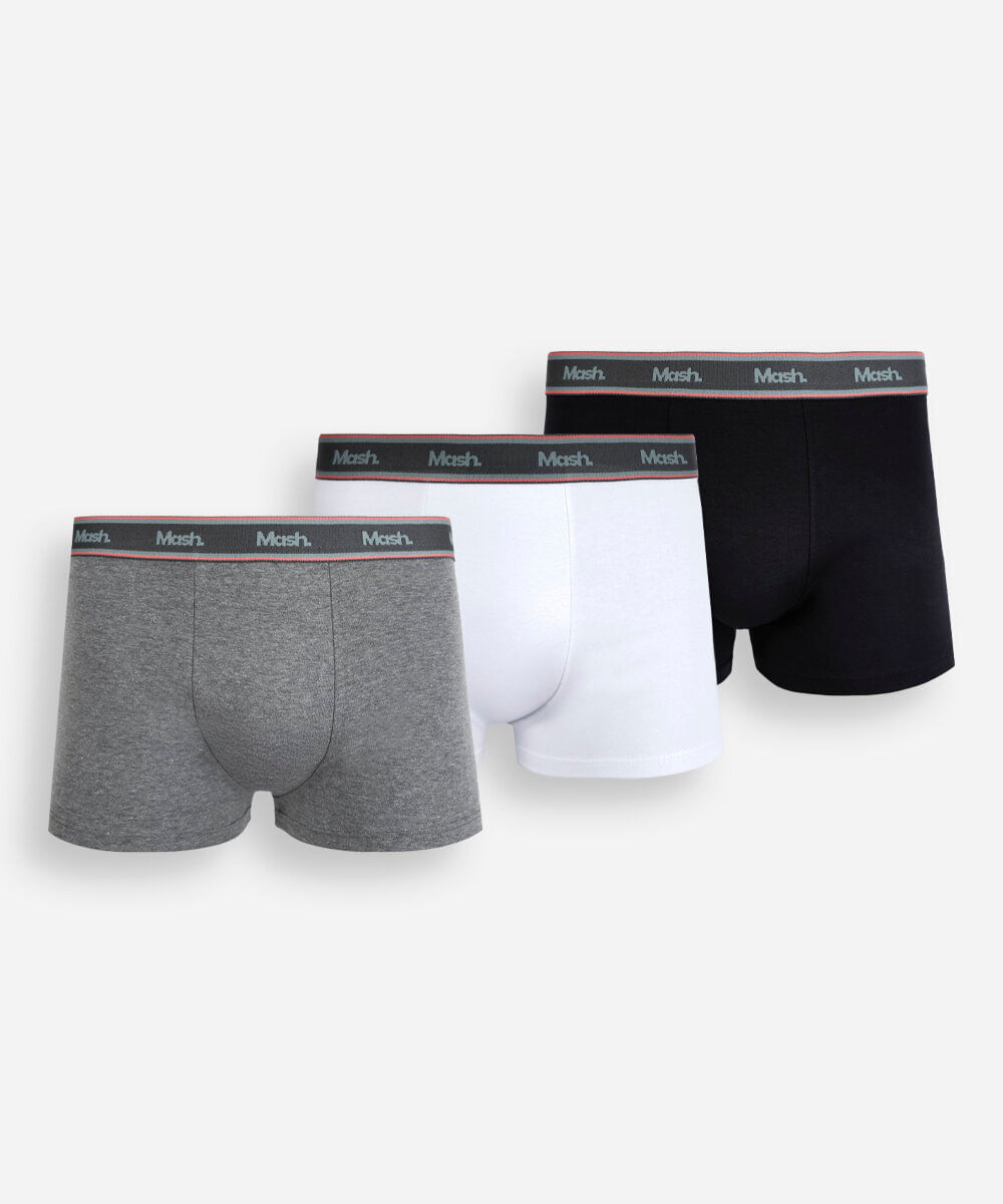 kit de 3 cuecas boxer masculina de algodão mash colorido
