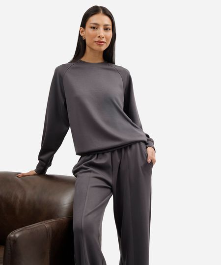 calça wide leg de pijama feminina com viscose cinza G