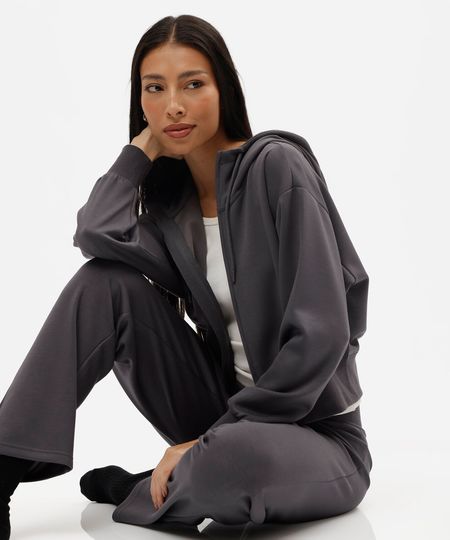 calça de pijama com viscose cós elástico cinza P