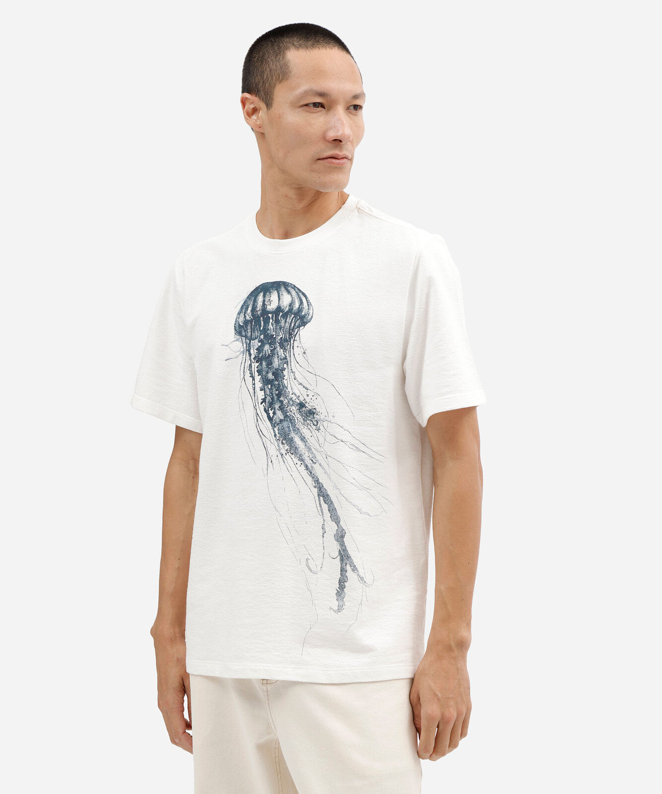 camiseta masculina de algodão manga curta estampada off white