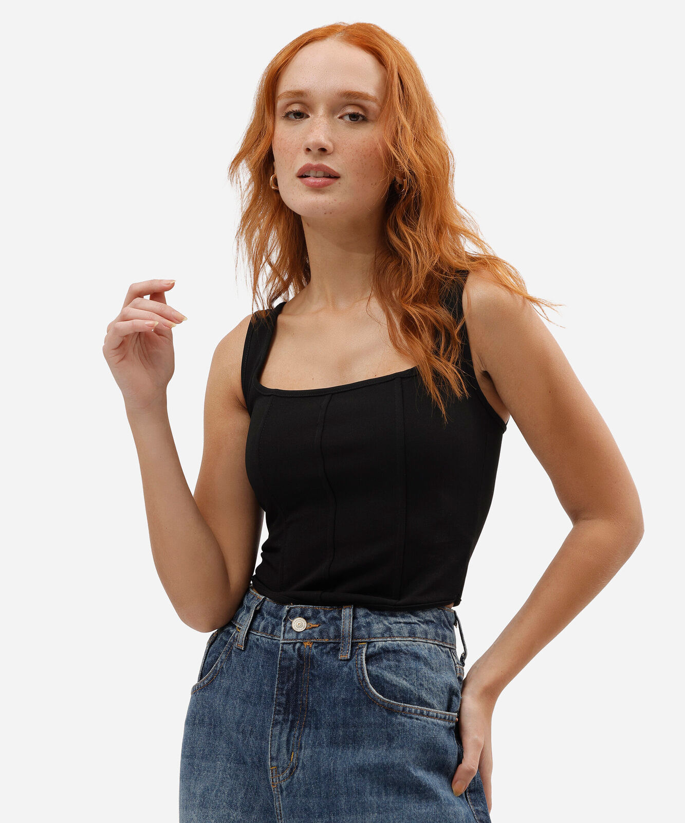 regata corset feminina decote quadrado preta