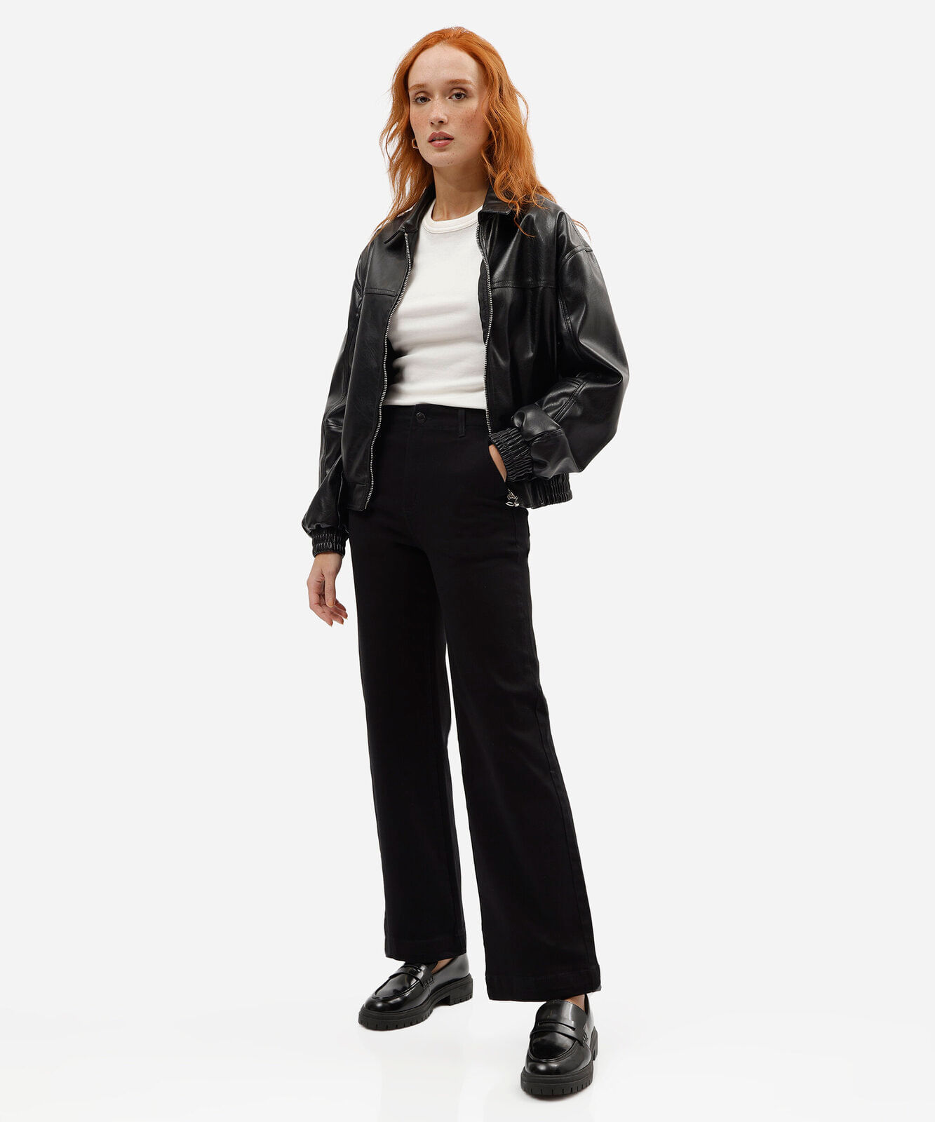 calça wide leg feminina cintura alta sawary preta