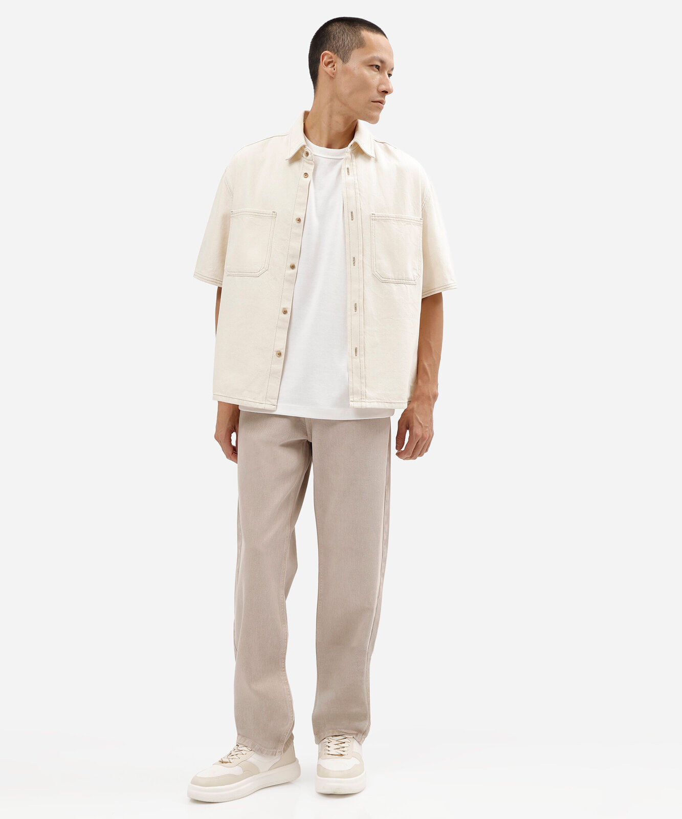 calça reta masculina jeans bege