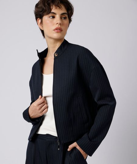 jaqueta feminina gola alta risca de giz mindset azul M