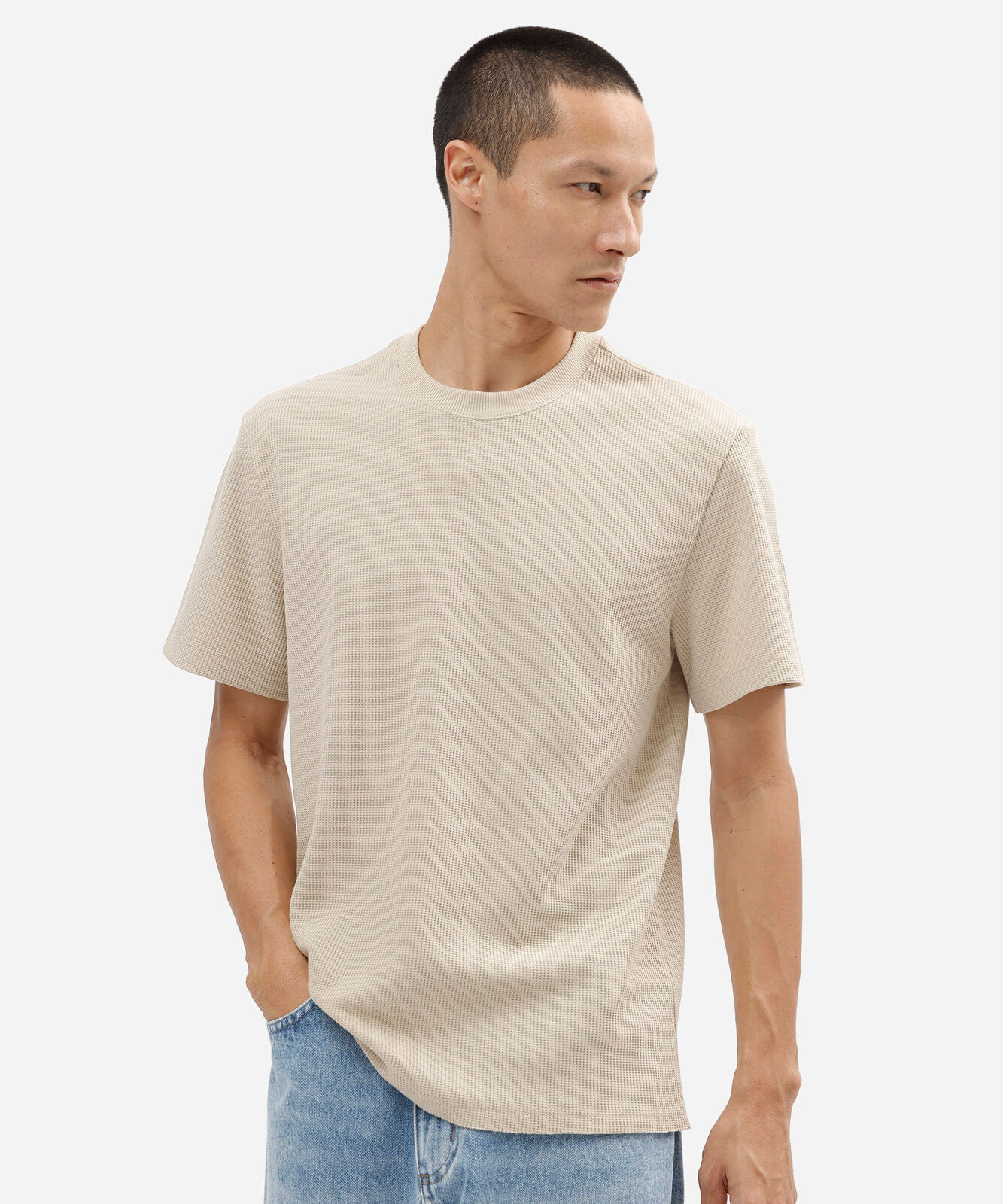 camiseta masculina manga curta texturizada bege
