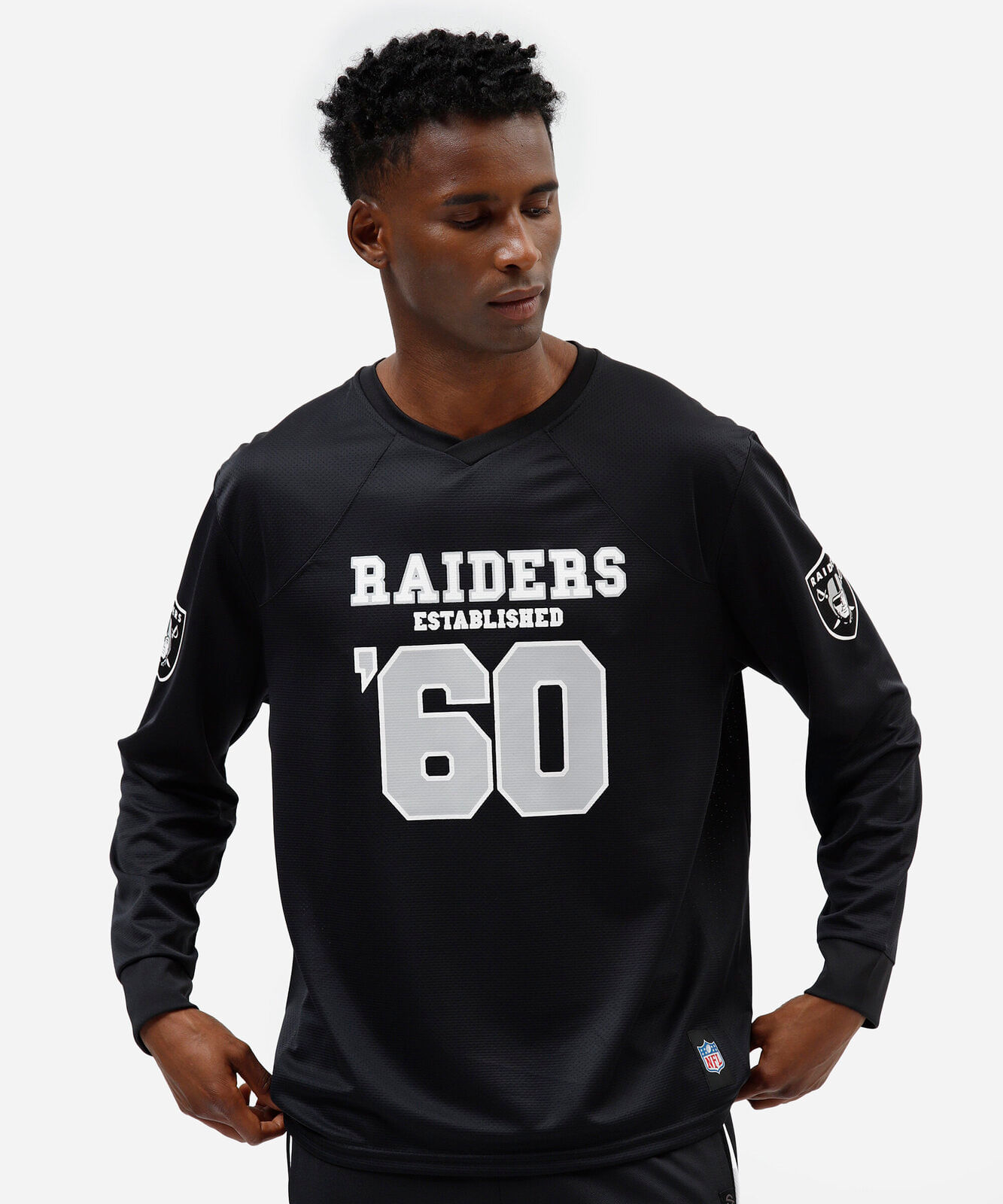 camiseta masculina manga longa raiders nfl preta