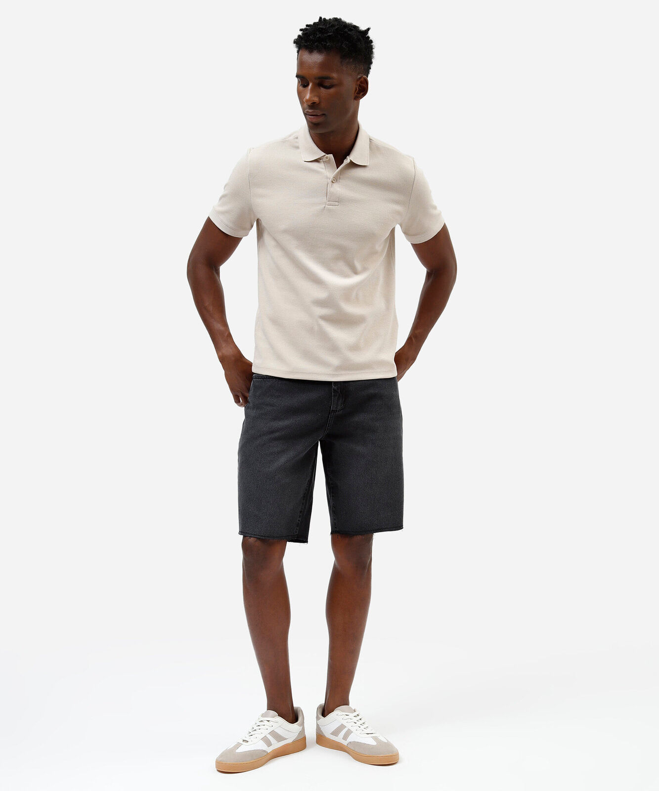 bermuda slim masculina jeans com barra a fio preta