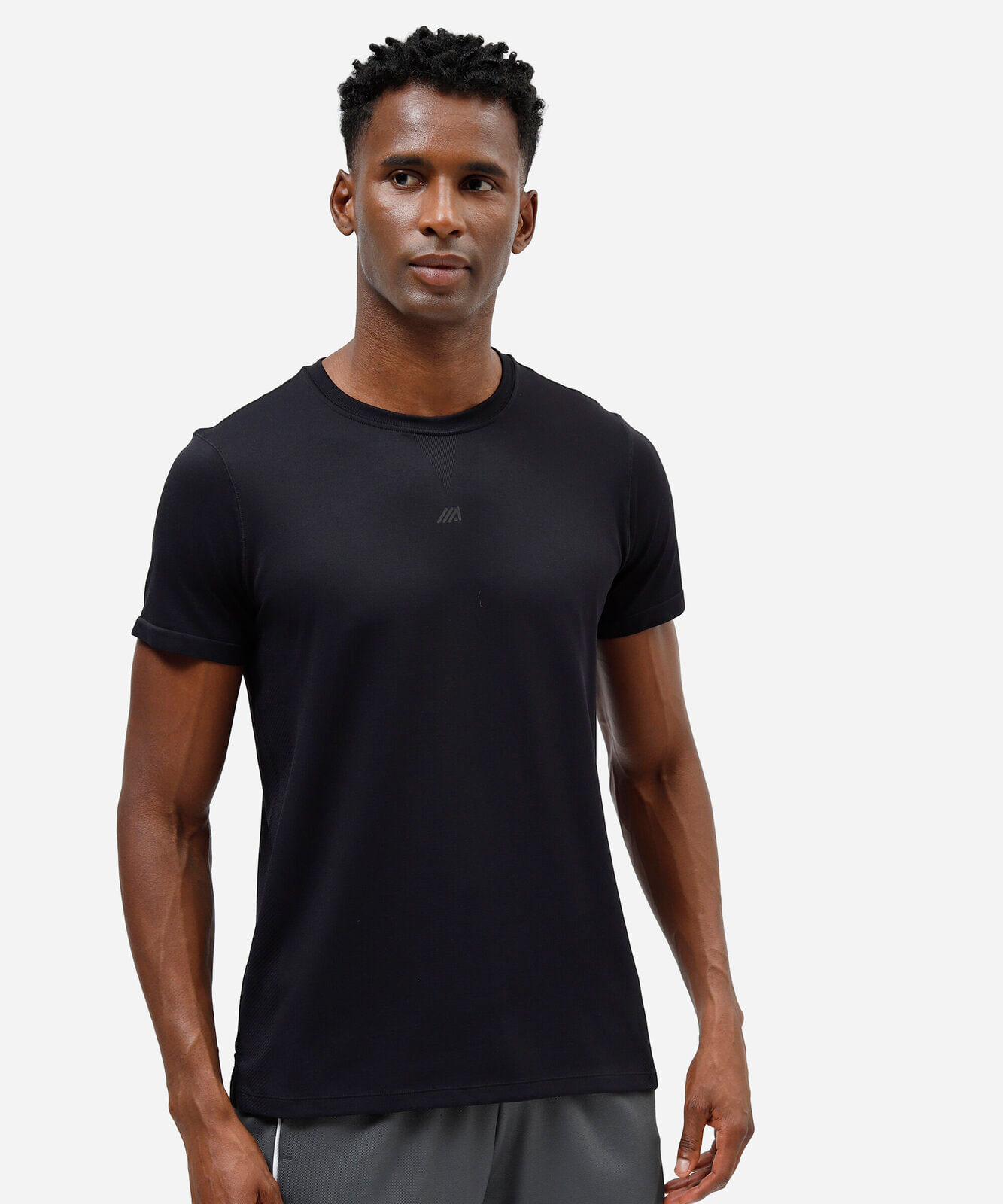 camiseta masculina de poliamida esportiva sem costura preta